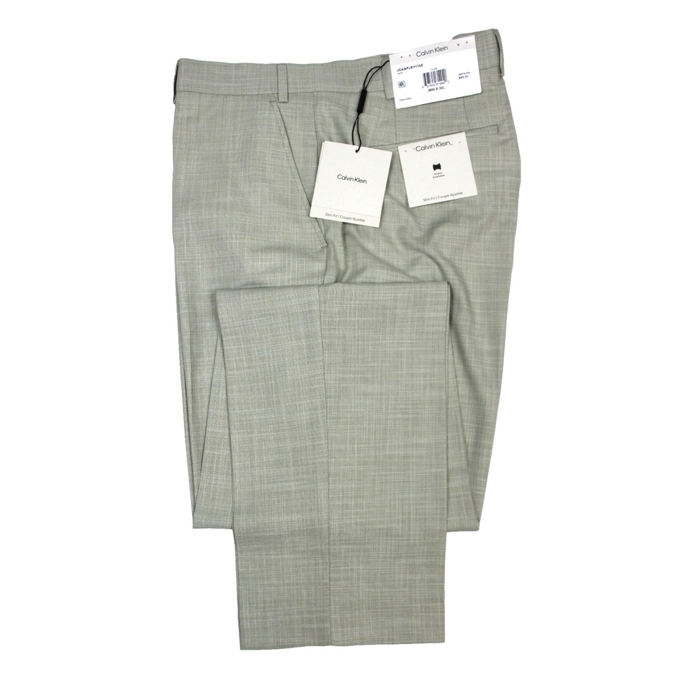 Calvin Klein Dress Pants Mens 36x32 Taupe Jace Slim Fit Stretch Flat Front